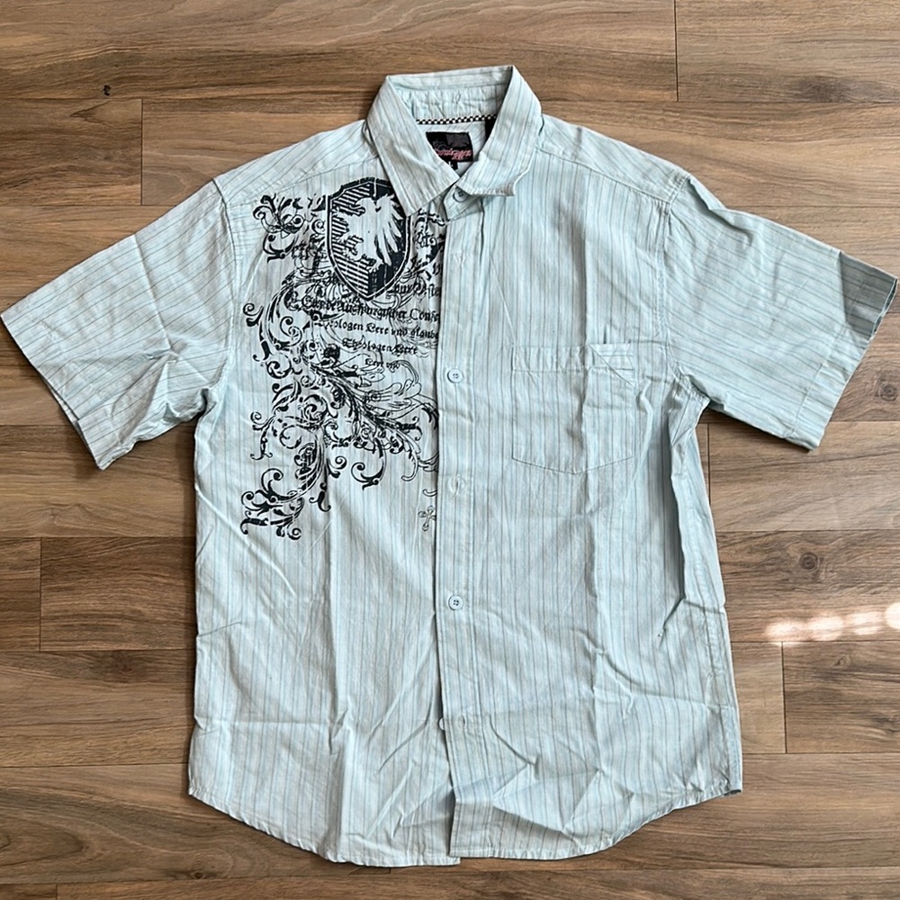 Point Zero Gray and Black Casual Button Down Shirt